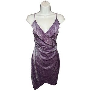 WINDSOR ✨ Sparkly purple formal low neck ruffle dress